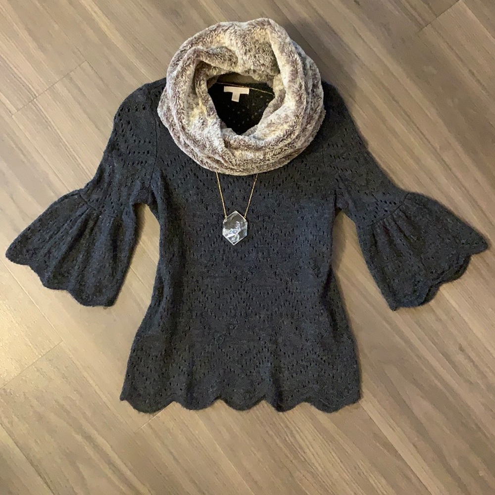 LC Lauren Conrad Pointelle Flare Sleeve Sweater, Size S